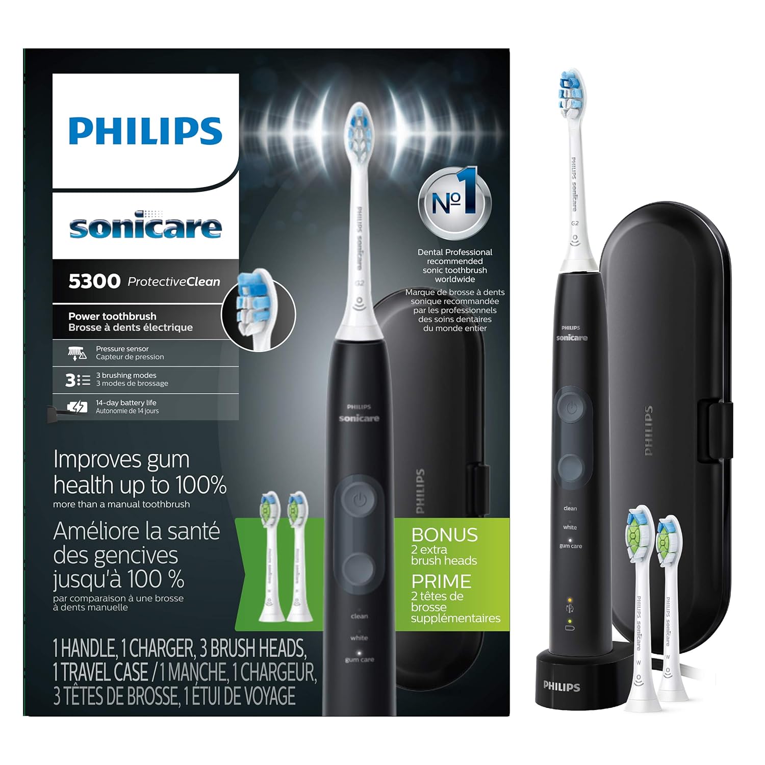 Philips Sonicare ProtectiveClean 5300 Electric Toothbrush – Pressure Sensor, 3 Modes, Smart Timer, Travel Case
